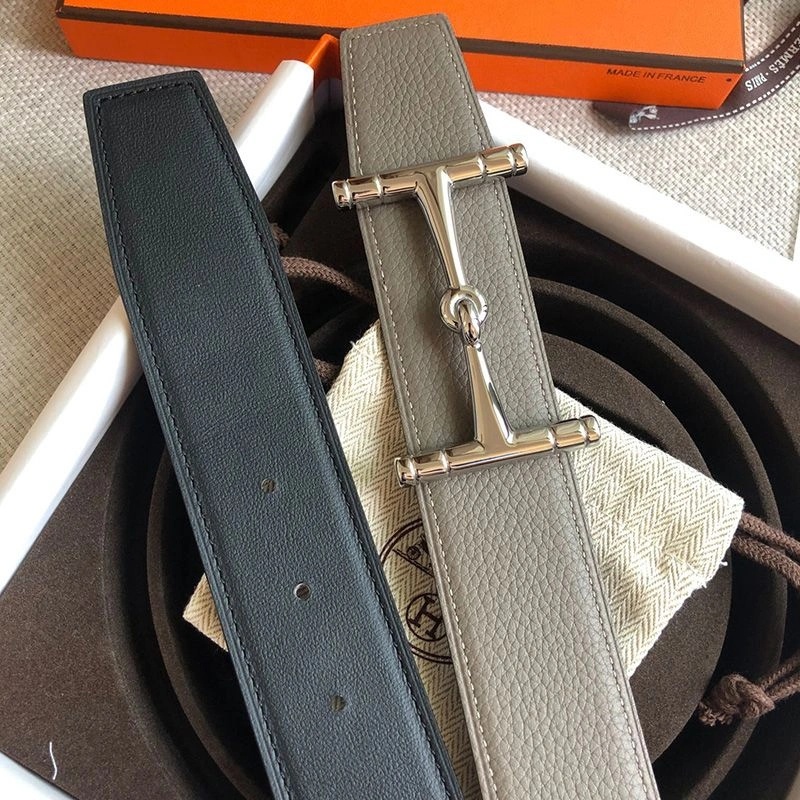 Hermes H Hippique Buckle 38MM Reversible Belt Togo Leather In Grey - Image 5