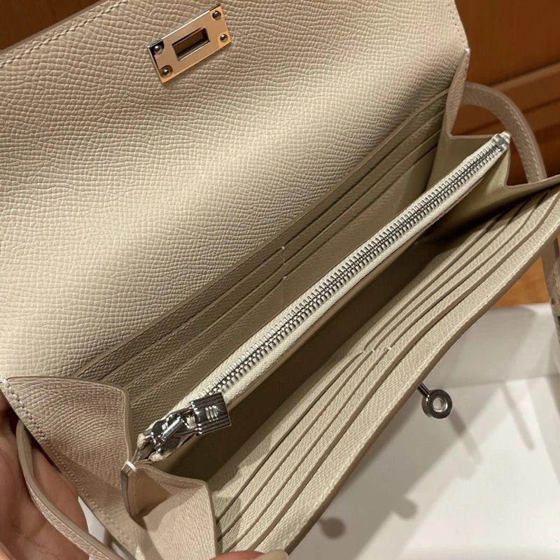 Hermes Kelly Wallet Epsom Leather Palladium Hardware In Beige - Image 3