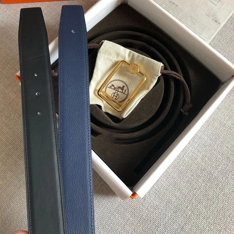 Hermes Letter Buckle 38 Reversible Belt Leather In Blue Black - Image 4