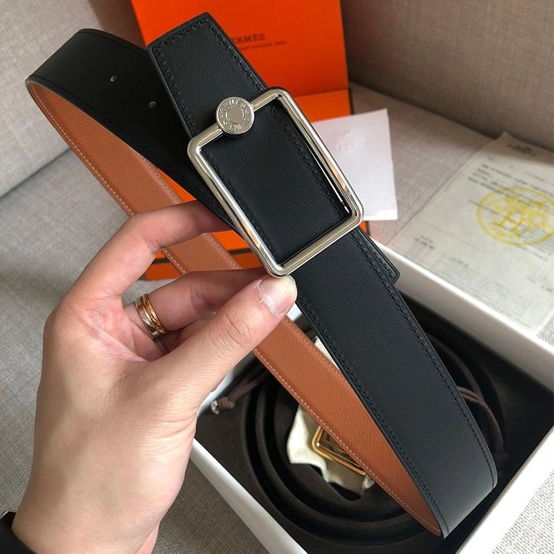 Hermes Letter Buckle 38 Reversible Belt Leather In Brown Black - Image 3