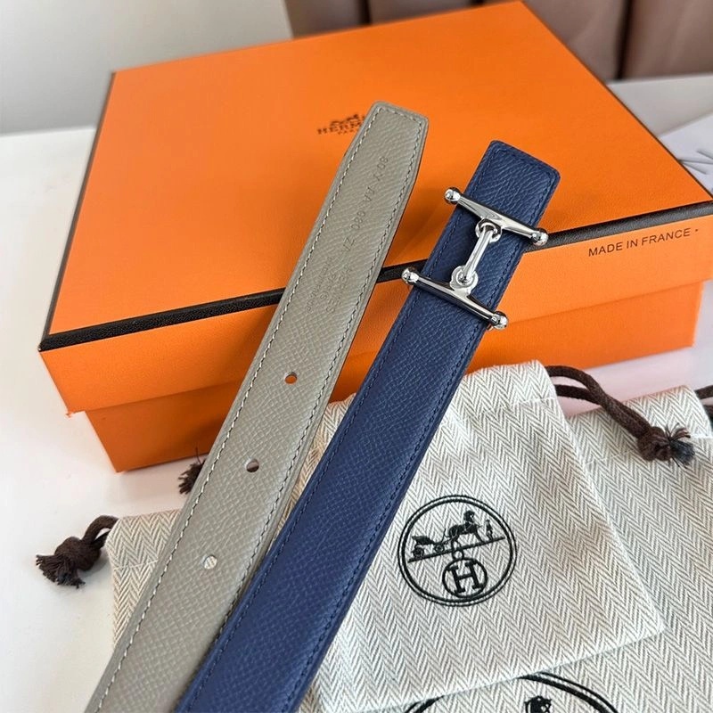 Hermes Mors H 24 Reversible Belt Leather In Blue Grey - Image 3
