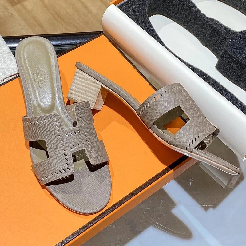 Hermes Oasis Slides Women Hollow Leather In Coffee - Image 3