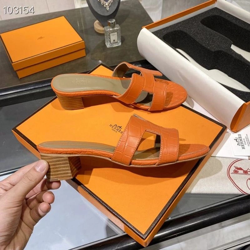 Hermes Oasis Slides Women Alligator Leather In Orange - Image 3
