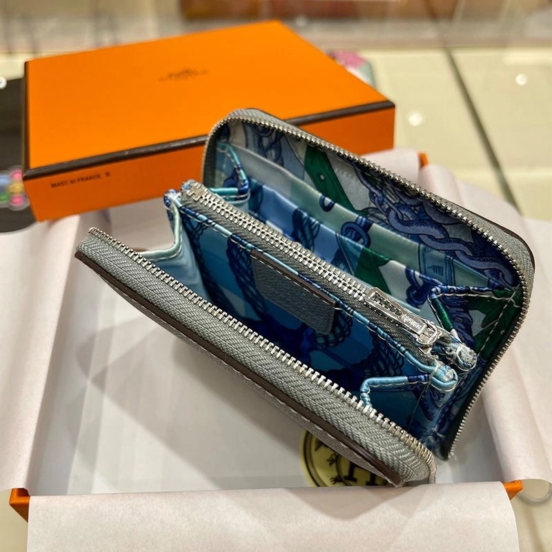 Hermes Silk'In Compact Wallet Epsom Leather In Light Blue - Image 3