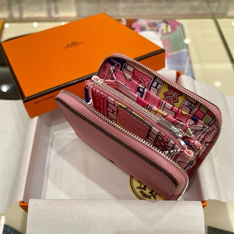 Hermes Silk'In Compact Wallet Epsom Leather In Pink - Image 3