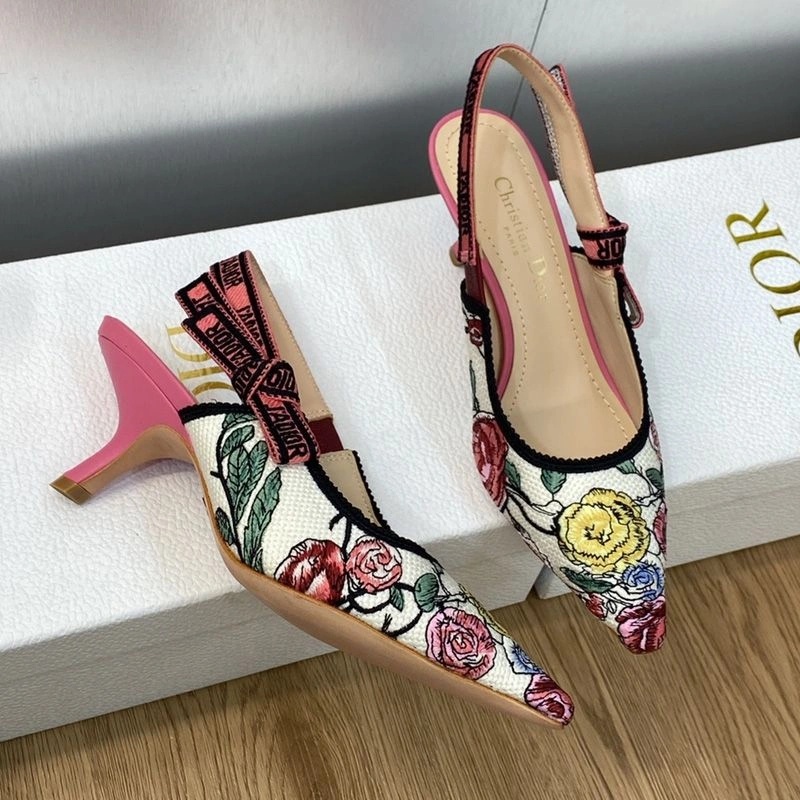 J'Adior Slingback Pumps Women Florilegio Motif Canvas White Pink - Image 4