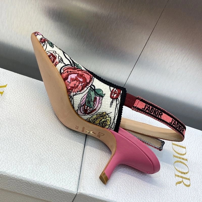 J'Adior Slingback Pumps Women Florilegio Motif Canvas White Pink - Image 5