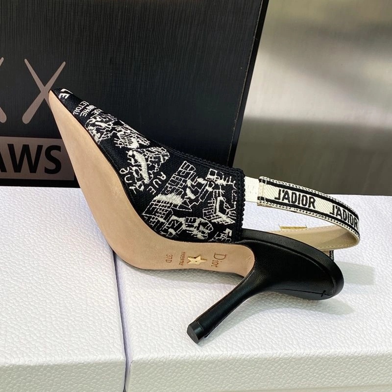 J'Adior Slingback Pumps Women Plan de Paris Motif Canvas Black - Image 3