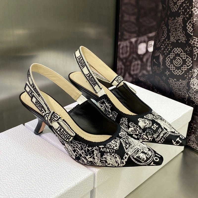 J'Adior Slingback Pumps Women Plan de Paris Motif Canvas Black - Image 4