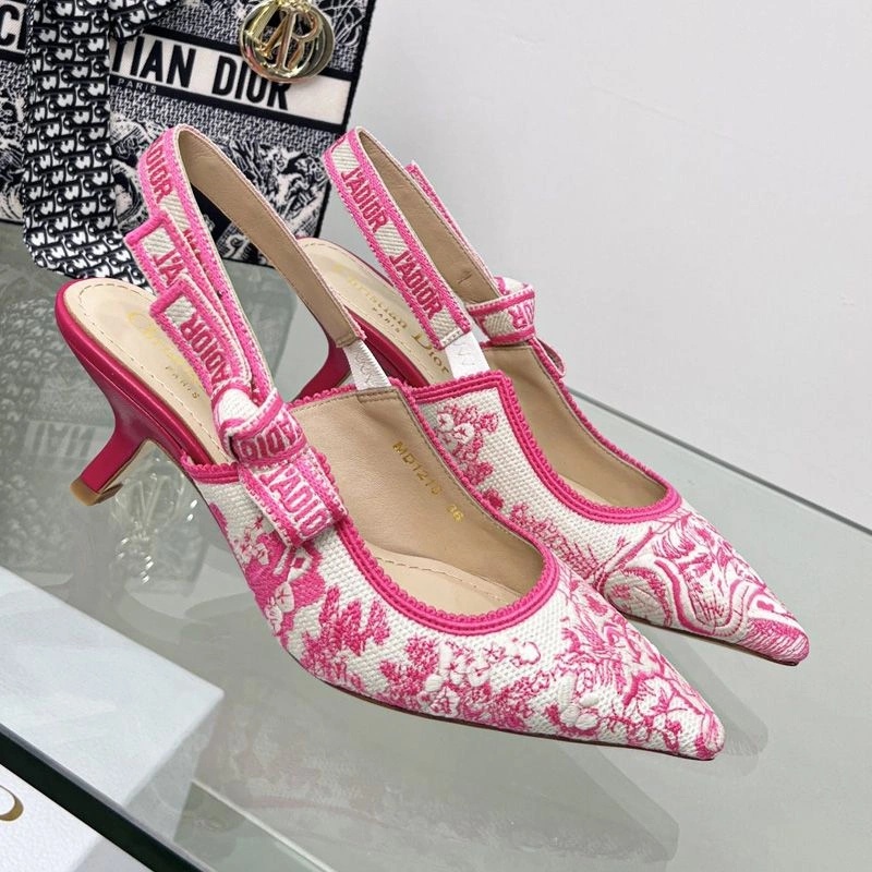 J'Adior Slingback Pumps Women Toile de Jouy Motif Canvas Rose - Image 4
