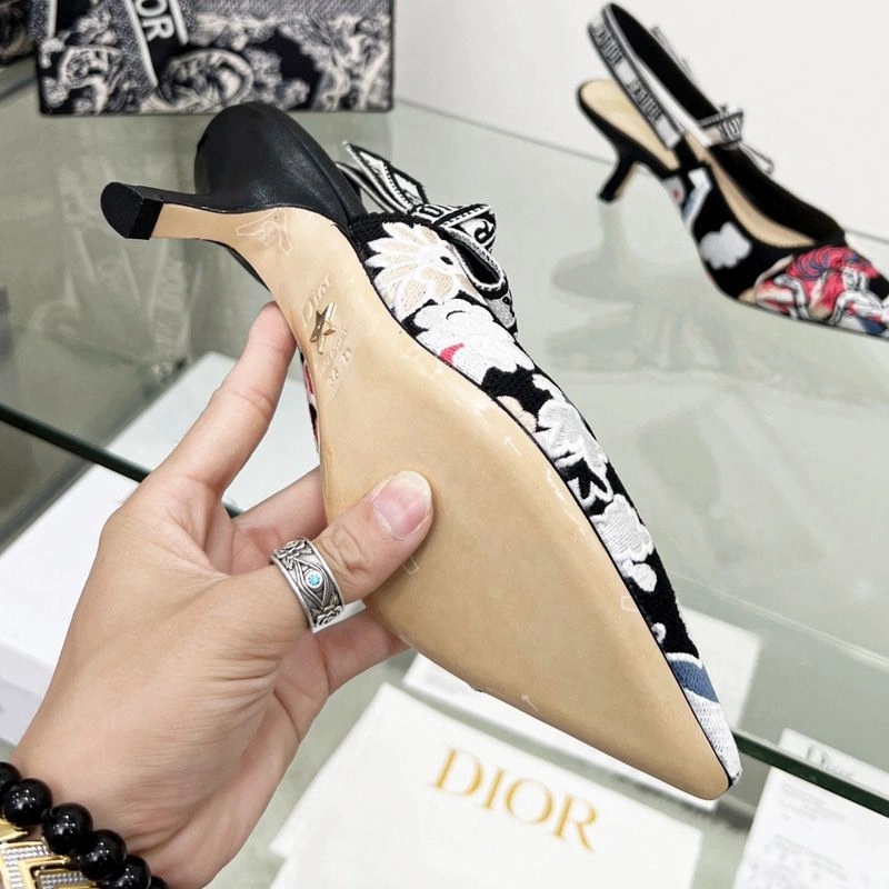 J'Adior Slingback Pumps Women Toile de Jouy Pop Motif Canvas Black - Image 5