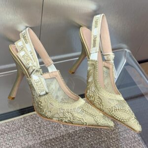 J'Adior Slingback Pumps Women D-Lace Butterfly Motif Transparent Mesh Gold