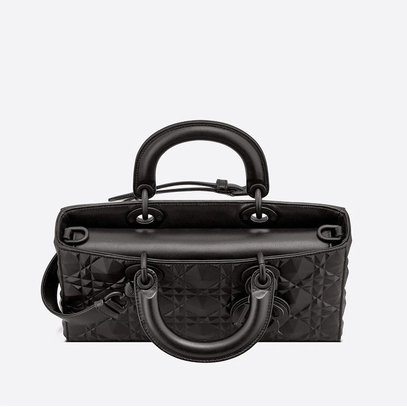 Medium Lady D-Joy Bag Ultramatte Cannage Calfskin with Diamond Motif Black - Image 3