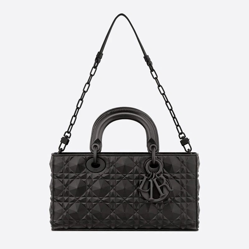 Medium Lady D-Joy Bag Ultramatte Cannage Calfskin with Diamond Motif Black - Image 4