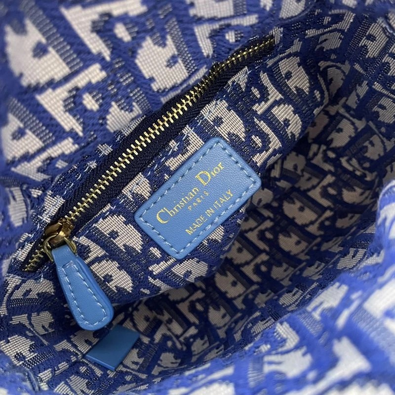 Small Lady Dior Bag Wicker and Oblique Motif Canvas Light Blue - Image 5