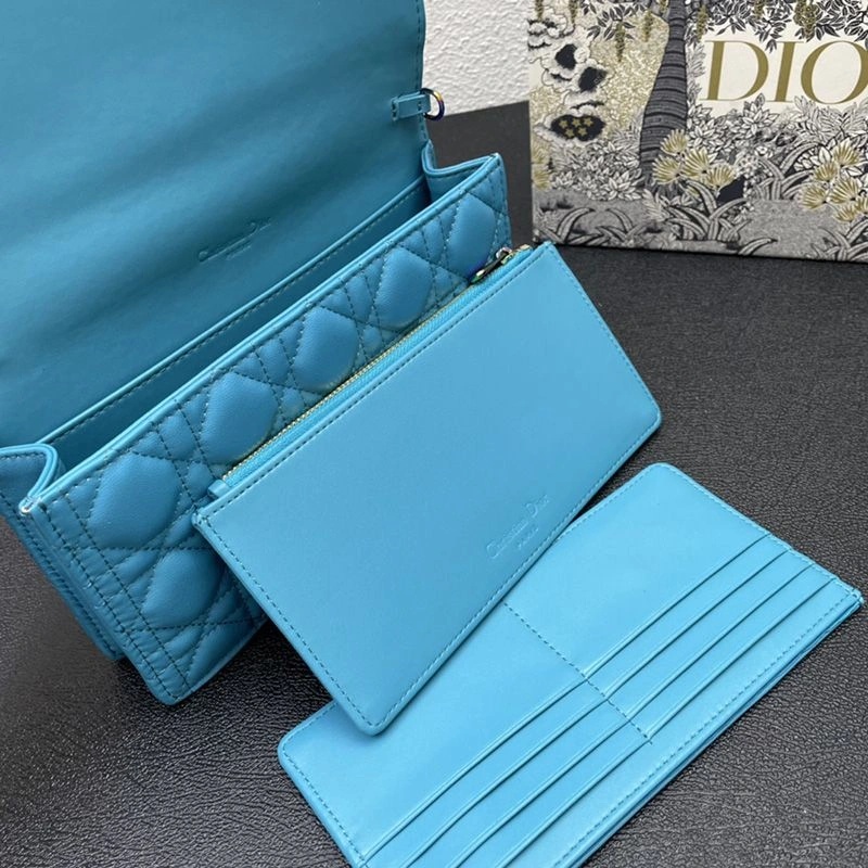 Lady Dior Pouch Emblematic Cannage Lambskin Blue - Image 4