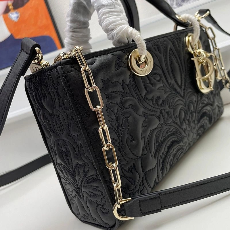 Medium Lady D-Joy Bag Ornamental Motif Quilted-Effect Lambskin Black - Image 3