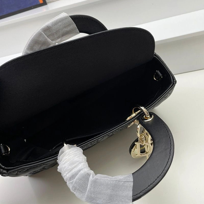 Medium Lady D-Joy Bag Ornamental Motif Quilted-Effect Lambskin Black - Image 5