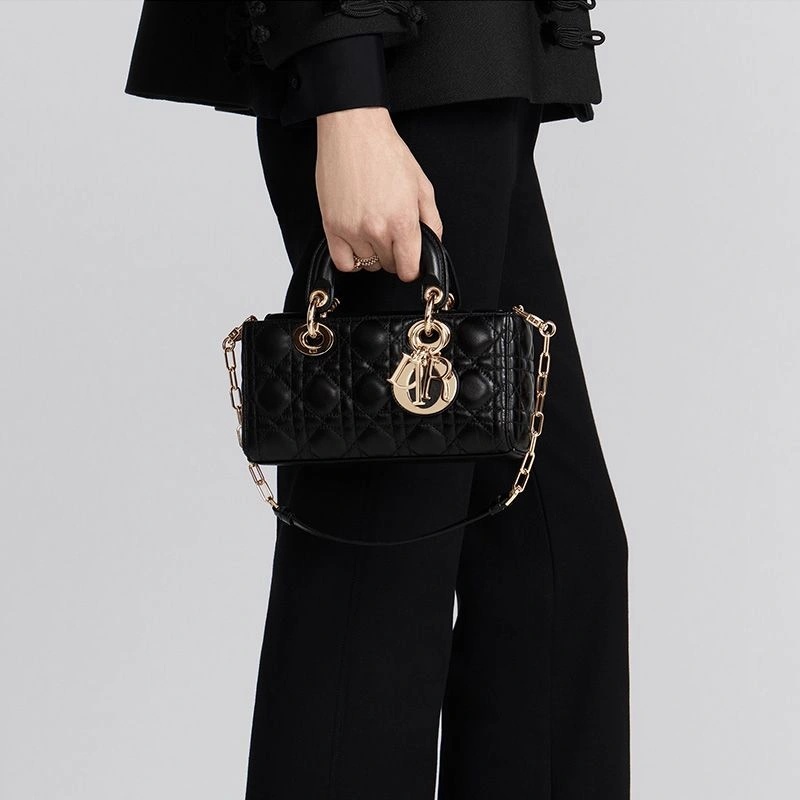 Small Lady D-Joy Bag Cannage Lambskin Black - Image 5