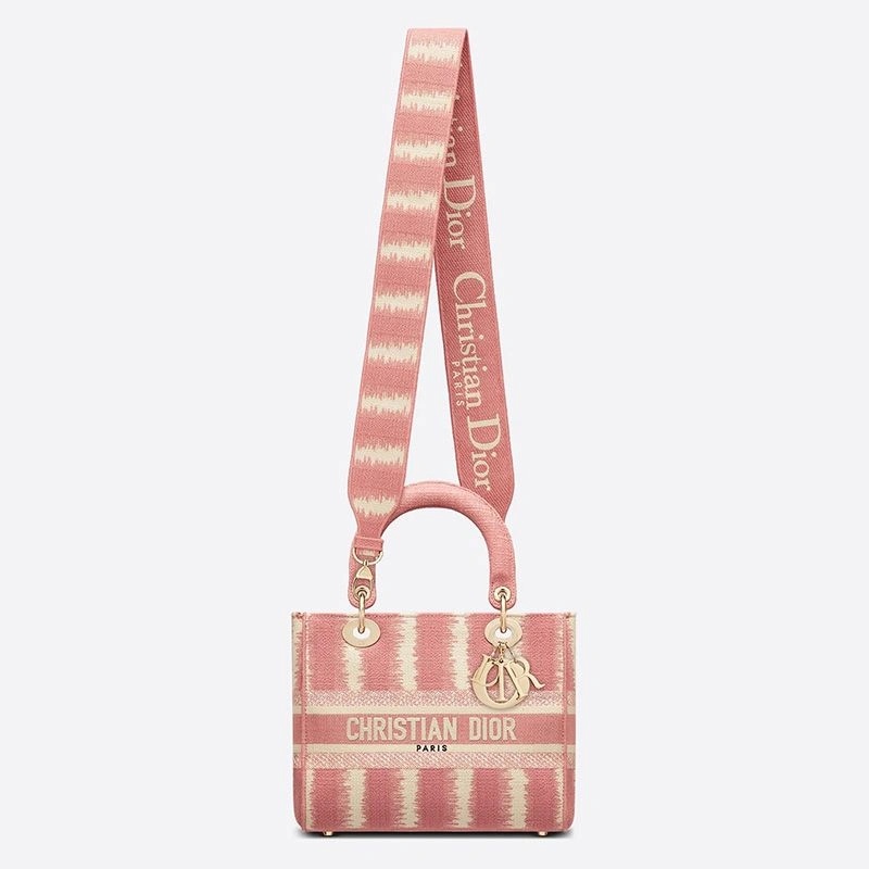 Medium Lady D-lite Bag D-Stripes Motif Canvas Pink - Image 5