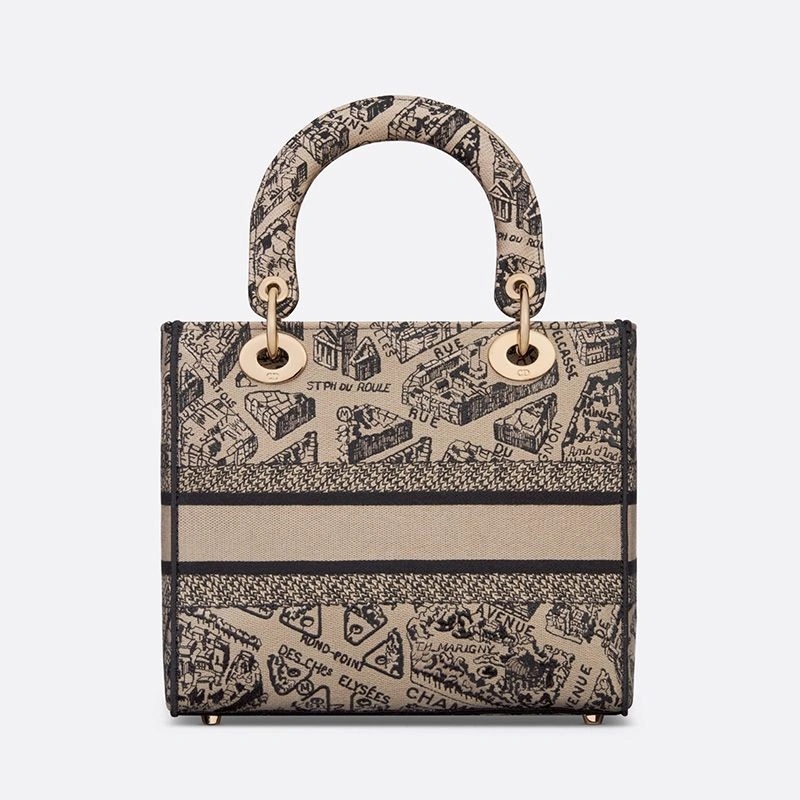 Medium Lady D-lite Bag Plan de Paris Motif Canvas Beige - Image 3