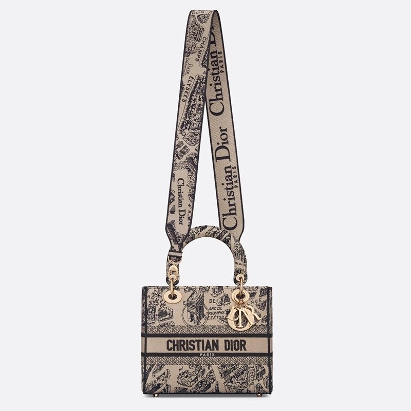 Medium Lady D-lite Bag Plan de Paris Motif Canvas Beige - Image 5