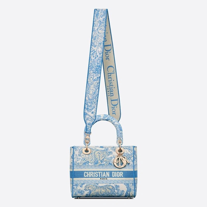 Medium Lady D-lite Bag Toile de Jouy Motif Canvas Light Blue - Image 5