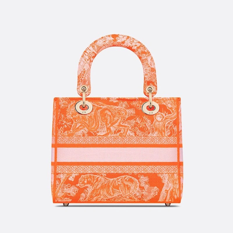 Medium Lady D-lite Bag Toile de Jouy Motif Canvas Orange - Image 3