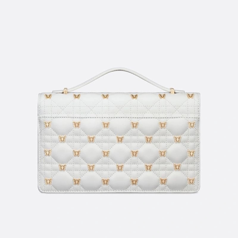 Miss Dior Top Handle Bag with Butterfly Studs Cannage Lambskin White - Image 3