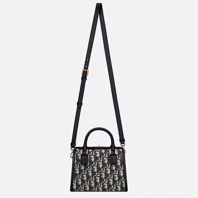 Small Dior Boston Bag Oblique Motif Canvas Blue - Image 5