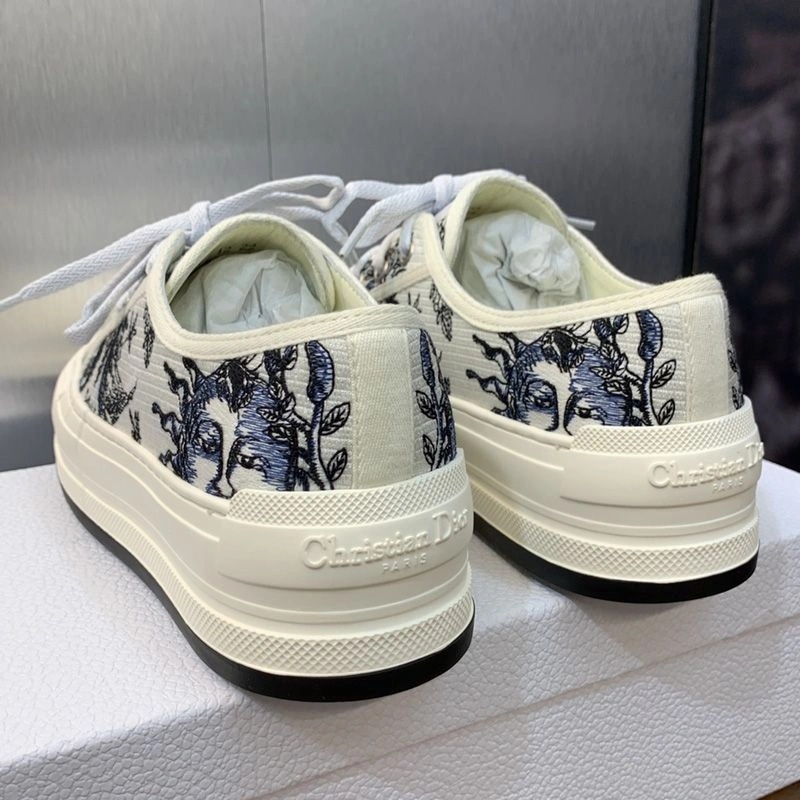 Walk'n'Dior Platform Sneakers Unisex Toile de Jouy Soleil Motif Canvas White Blue - Image 3